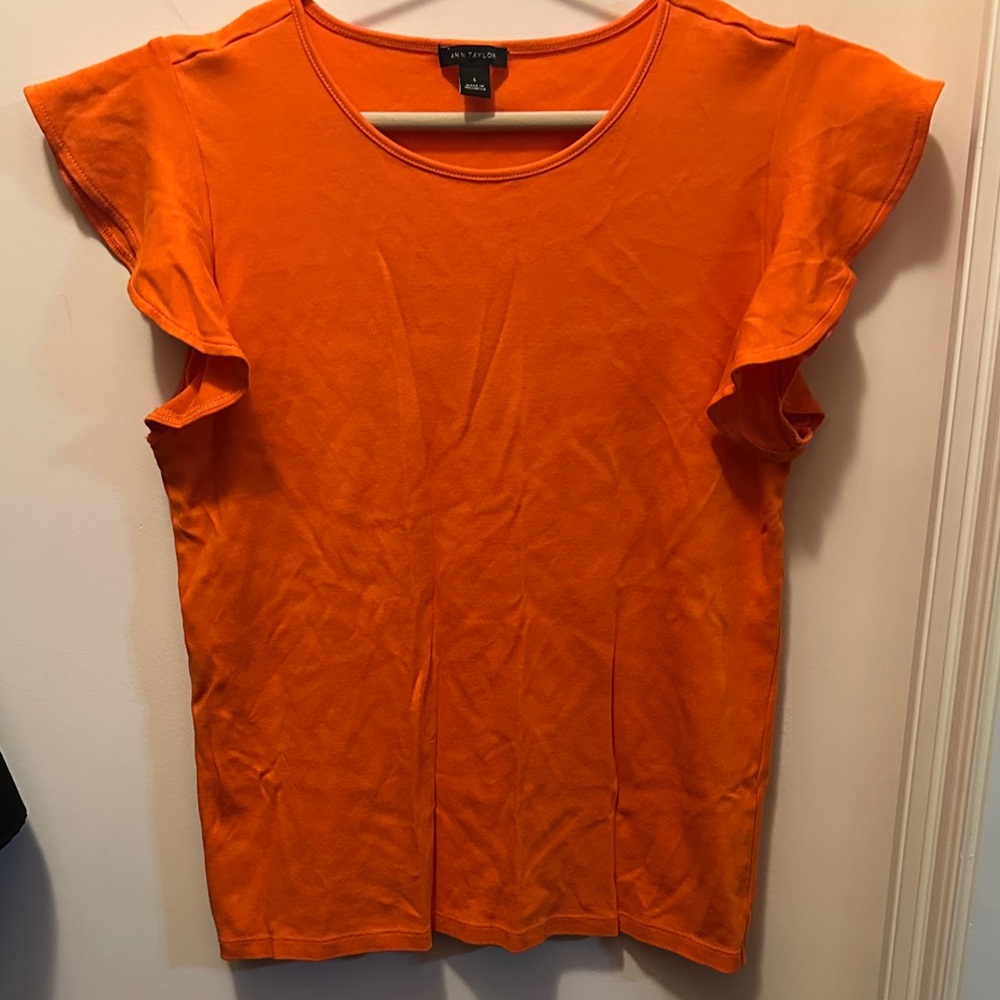 Ann Taylor Vibrant Orange Flutter Sleeve Tee